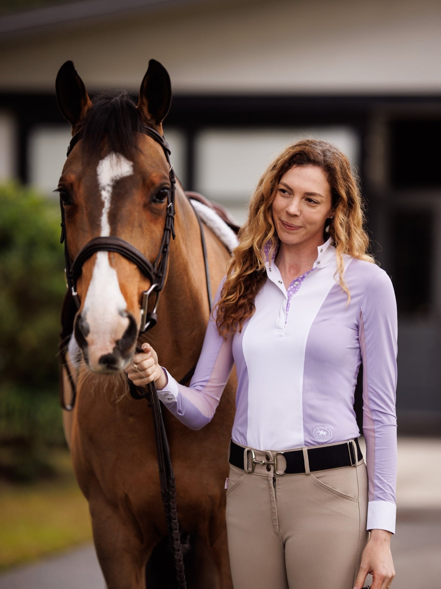 Ladies "Luna II" Lavender with Daisy Delight Long Sleeve Performance Show Shirt