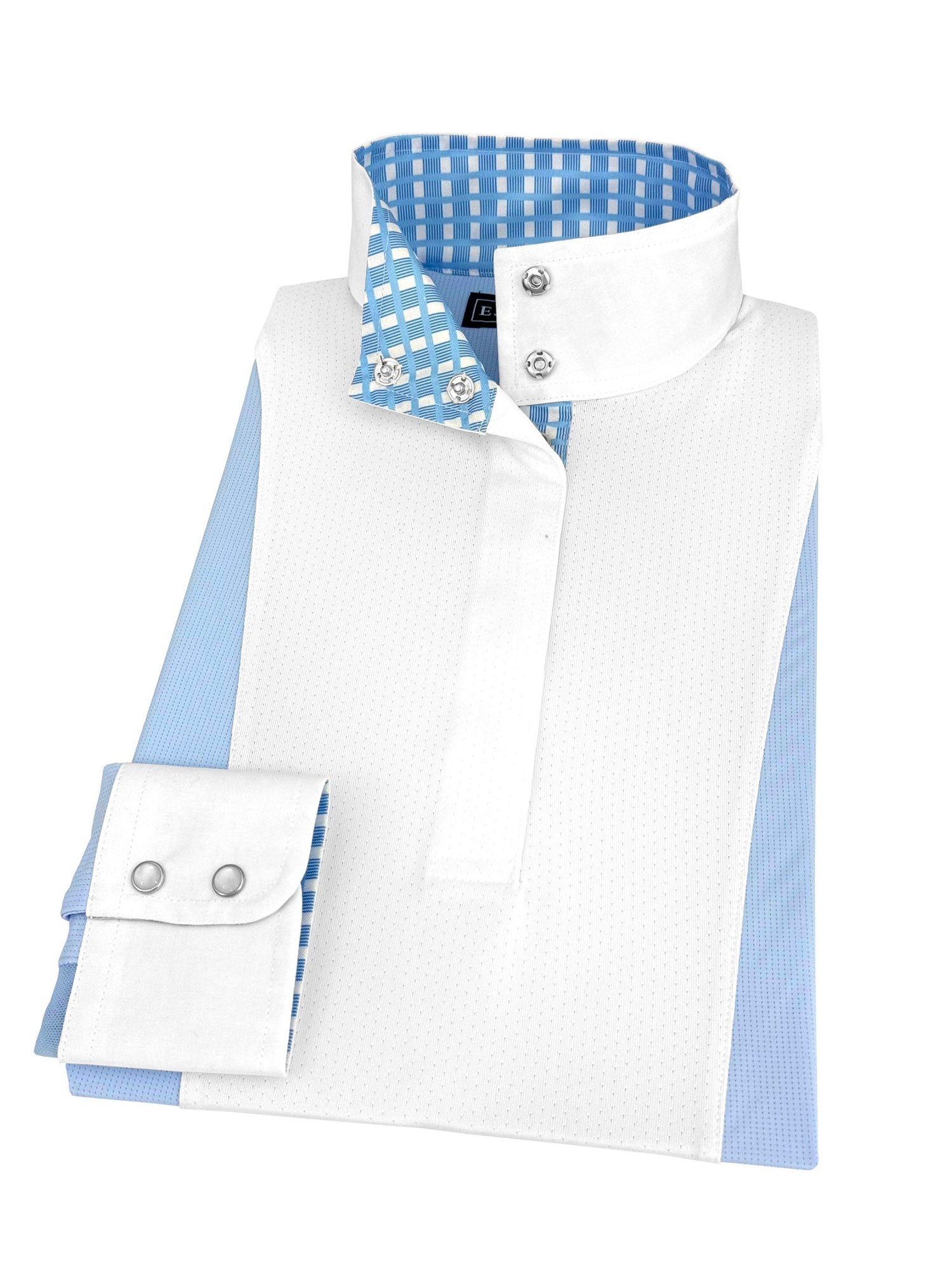 Ladies "Luna II" Light Blue Long Sleeve Performance Show Shirt with Blue Check Trim