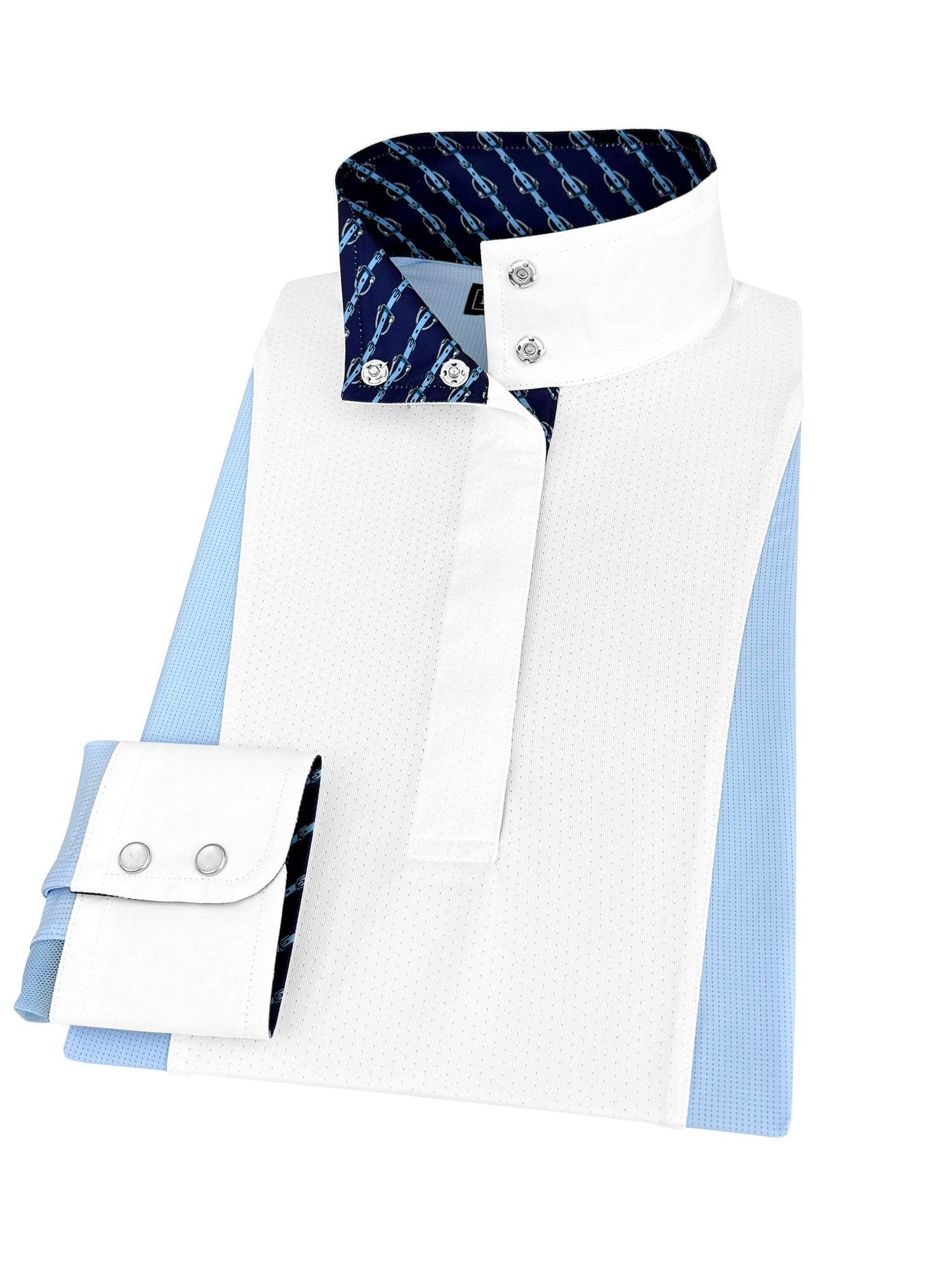 Girls "Luna II" Light Blue Long Sleeve Performance Show Shirt with Stirrups Trim