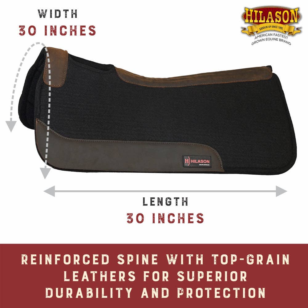 HILASON Western Wool Felt Horse Saddle Pad W/ Distressed Wear Leather | for Horses