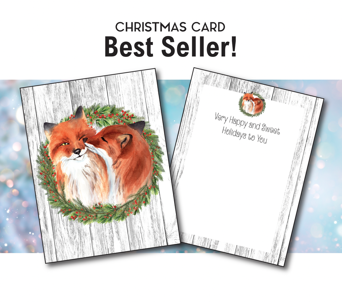 Fox Christmas Card | Foxes Snuggling | Holiday Greeting Card