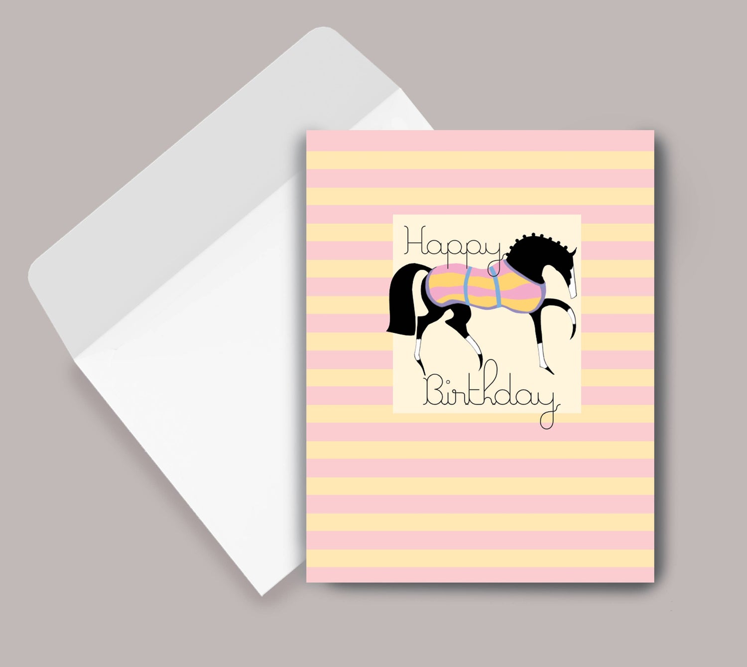 Horse Birthday Card | Stylized Pink  | Affordable | Sleeved