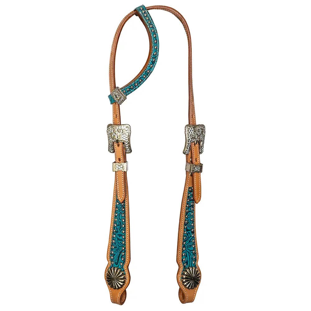 Albany Western Leather Teal-Accented Horse Headstall